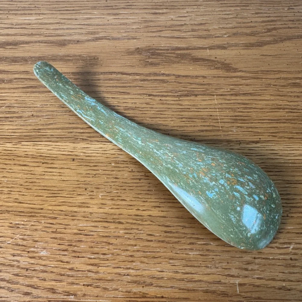 Vintage Texas Ware Green Speckled Melamine Soup Rice Serving Spoon MCM